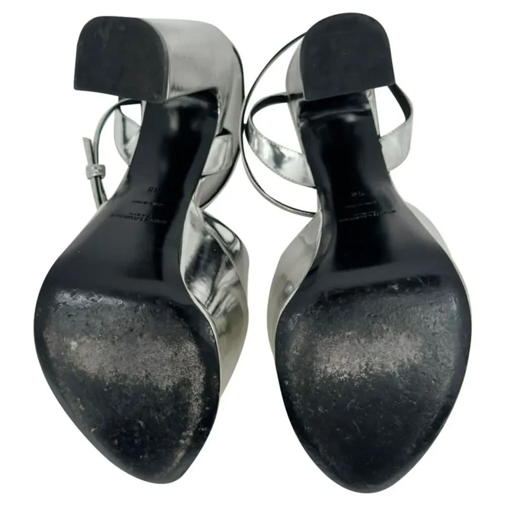 Saint Laurent Jodie Platform Sandals in Metallic Silver Patent Leather